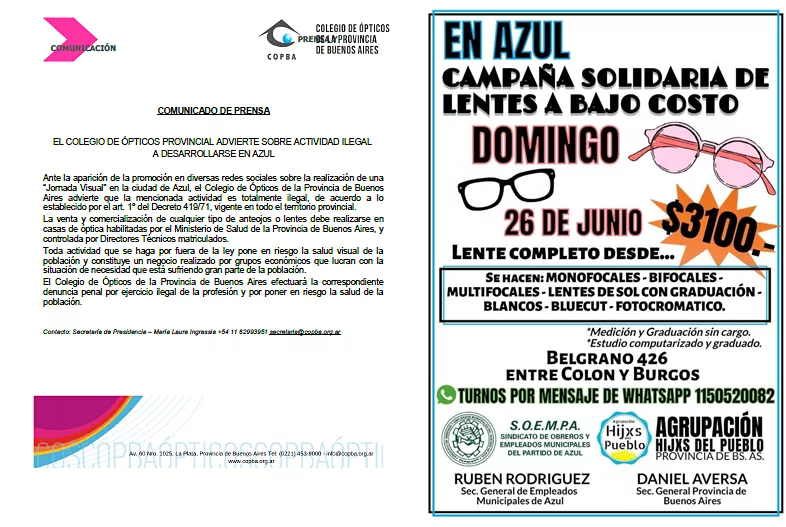 Comunicado del Colegio de ópticos