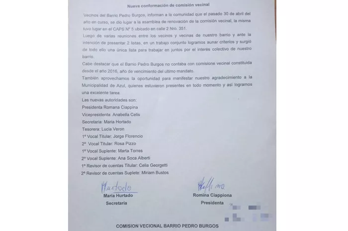 Lista Comisión vecinal